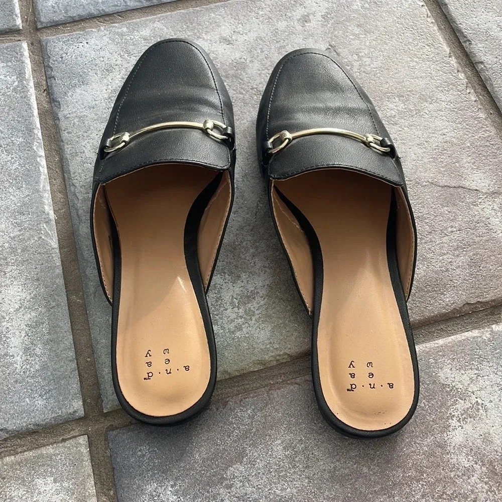 Black Oxford Slide Slip On Flat Mule Loafer 8.5 - Picture 2 of 6